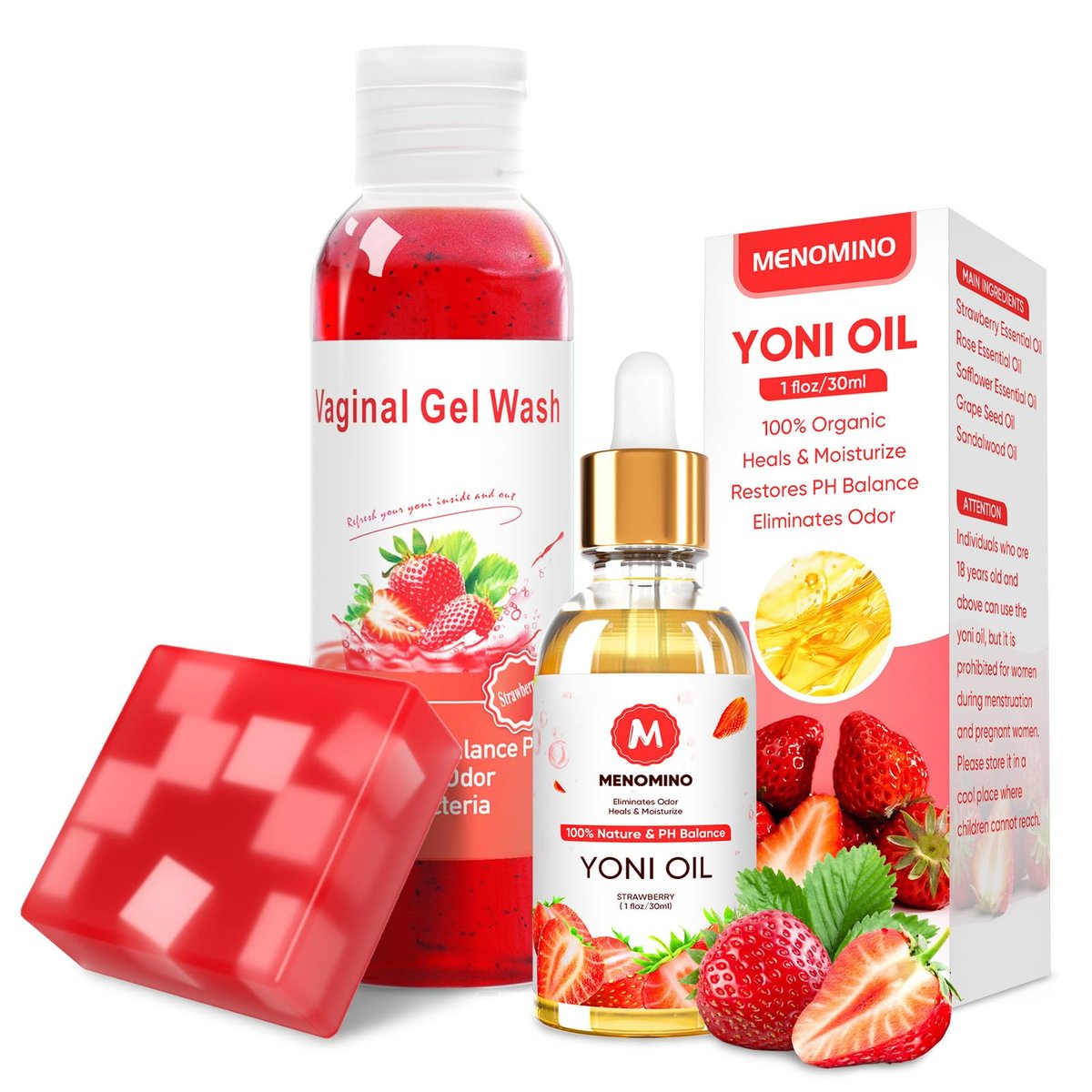 MENOMINO Intimwaschseife & Yoni-Öl für Frauen – pH-Balance, Feuchtigkeitsspender & Geruchsentfernung – 5,07 Fl.Oz Intimwaschmittel, 1 Fl.Oz Bio-Frauenöl & 3,53 Oz Yoni-Seife