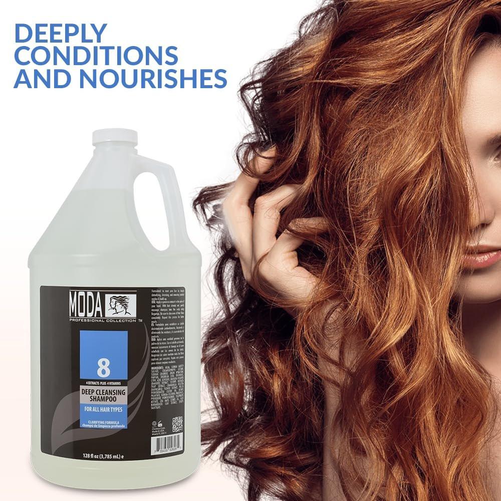 MODA Tiefenreinigendes Shampoo mit 4 Extrakten und 4 Vitaminen – Entfernt Rückstände, Schmutz, Öl, Produktablagerungen und Hartwasserablagerungen – Für alle Haartypen – Pflegende Formel – 128 Oz