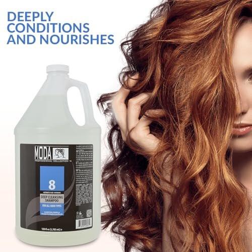 MODA Tiefenreinigendes Shampoo mit 4 Extrakten und 4 Vitaminen – Entfernt Rückstände, Schmutz, Öl, Produktablagerungen und Hartwasserablagerungen – Für alle Haartypen – Pflegende Formel – 128 Oz