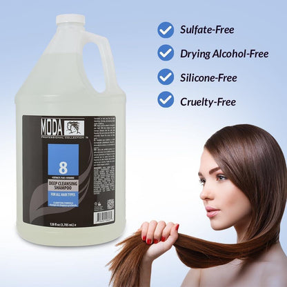 MODA Tiefenreinigendes Shampoo mit 4 Extrakten und 4 Vitaminen – Entfernt Rückstände, Schmutz, Öl, Produktablagerungen und Hartwasserablagerungen – Für alle Haartypen – Pflegende Formel – 128 Oz