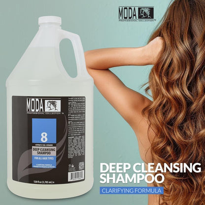 MODA Tiefenreinigendes Shampoo mit 4 Extrakten und 4 Vitaminen – Entfernt Rückstände, Schmutz, Öl, Produktablagerungen und Hartwasserablagerungen – Für alle Haartypen – Pflegende Formel – 128 Oz