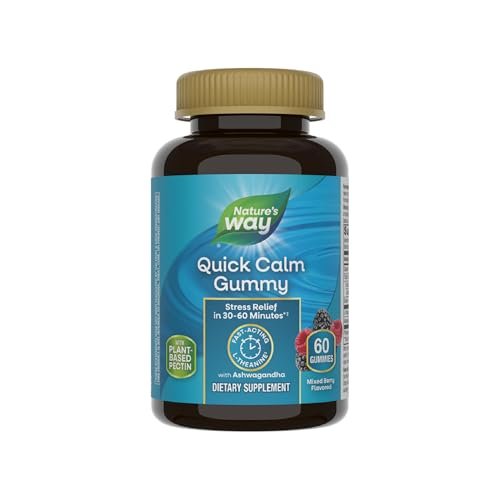 Nature's Way Quick Calm Gummis mit L-Theanin für Entspannung* und Stressabbau* – mit Ashwagandha, vegetarisch, gemischter Beerengeschmack, 60 Gummis