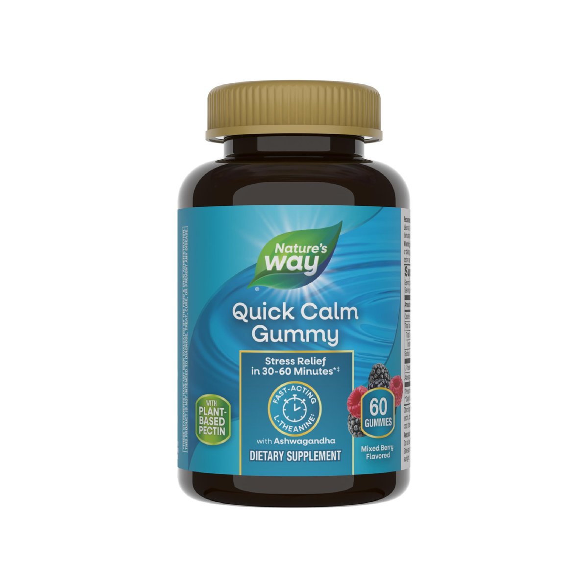 Nature's Way Quick Calm Gummis mit L-Theanin für Entspannung* und Stressabbau* – mit Ashwagandha, vegetarisch, gemischter Beerengeschmack, 60 Gummis