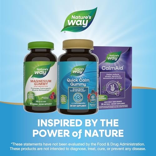 Nature's Way Quick Calm Gummis mit L-Theanin für Entspannung* und Stressabbau* – mit Ashwagandha, vegetarisch, gemischter Beerengeschmack, 60 Gummis