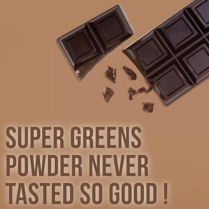 Country Farms Super Greens Chocolate – Bio-Getränkepulver mit 50 Bio-Superfoods, Pilzen, Probiotika & Ballaststoffen, 30 Portionen