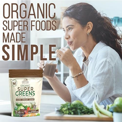 Country Farms Super Greens Chocolate – Bio-Getränkepulver mit 50 Bio-Superfoods, Pilzen, Probiotika & Ballaststoffen, 30 Portionen