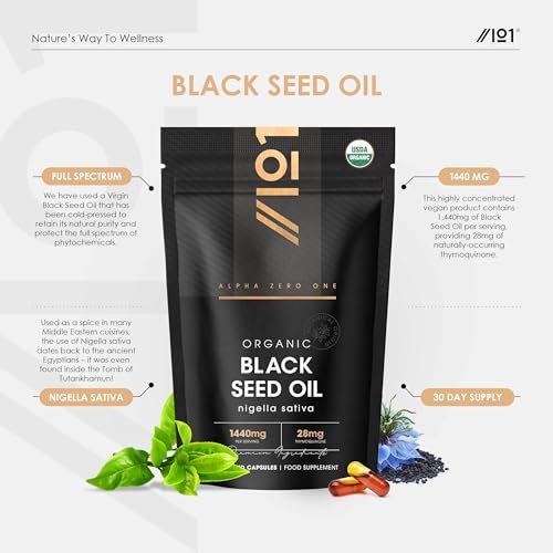 ALPHA01 Bio Schwarzkümmelöl Kapseln 1440mg – 4X Thymoquenin – 60 Kapseln – Äthiopisches Nigella Sativa – 100% kaltgepresst & nativ – Omega 3-6-9