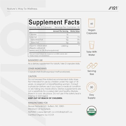 ALPHA01 Bio Schwarzkümmelöl Kapseln 1440mg – 4X Thymoquenin – 60 Kapseln – Äthiopisches Nigella Sativa – 100% kaltgepresst & nativ – Omega 3-6-9