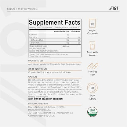 ALPHA01 Bio Schwarzkümmelöl Kapseln 1440mg – 4X Thymoquenin – 60 Kapseln – Äthiopisches Nigella Sativa – 100% kaltgepresst & nativ – Omega 3-6-9