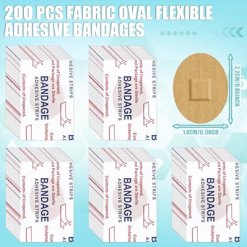 Funtery 200 Stück 0,86" x 0,7" selbstklebende runde Stoffpflaster mit saugfähigem Pad, latexfrei, für kleine Wunden