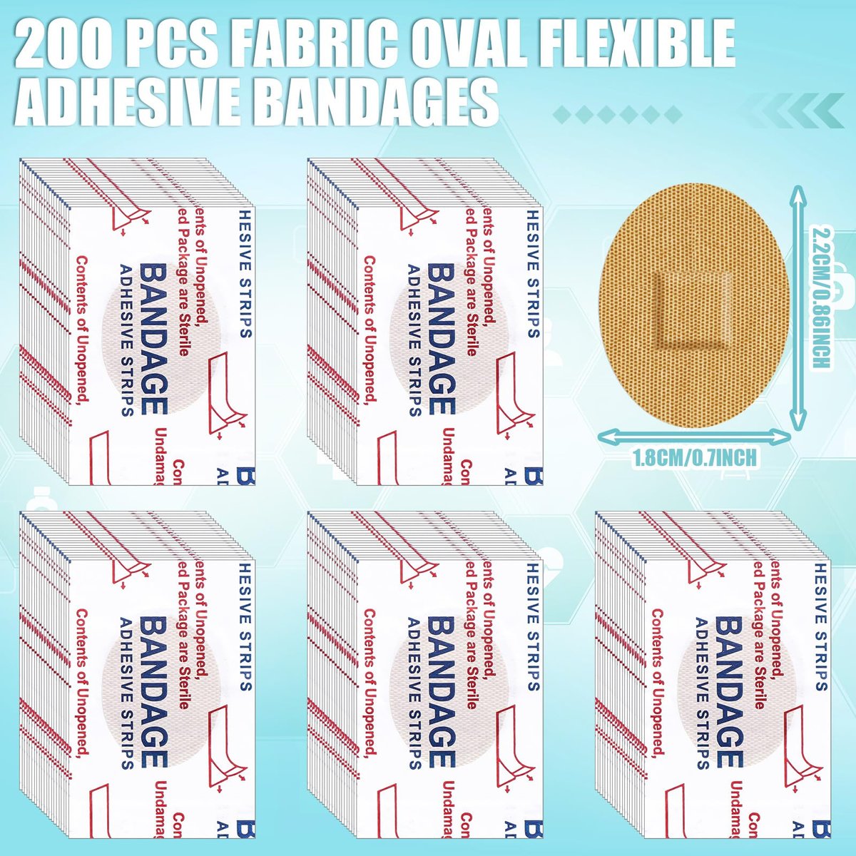 Funtery 200 Stück 0,86" x 0,7" selbstklebende runde Stoffpflaster mit saugfähigem Pad, latexfrei, für kleine Wunden