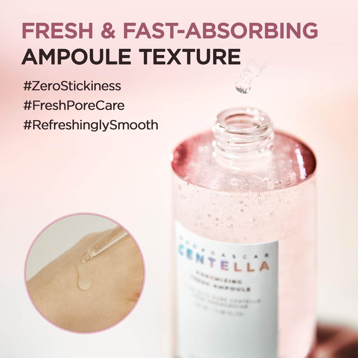 SKIN1004 Centella Poremizing Fresh Ampulle 50ml – Koreanisches Pink Serum für verfeinerte Poren mit Madagaskar Centella und Himalaya Rosa Salz, feuchtigkeitsspendendes Gesichtsserum