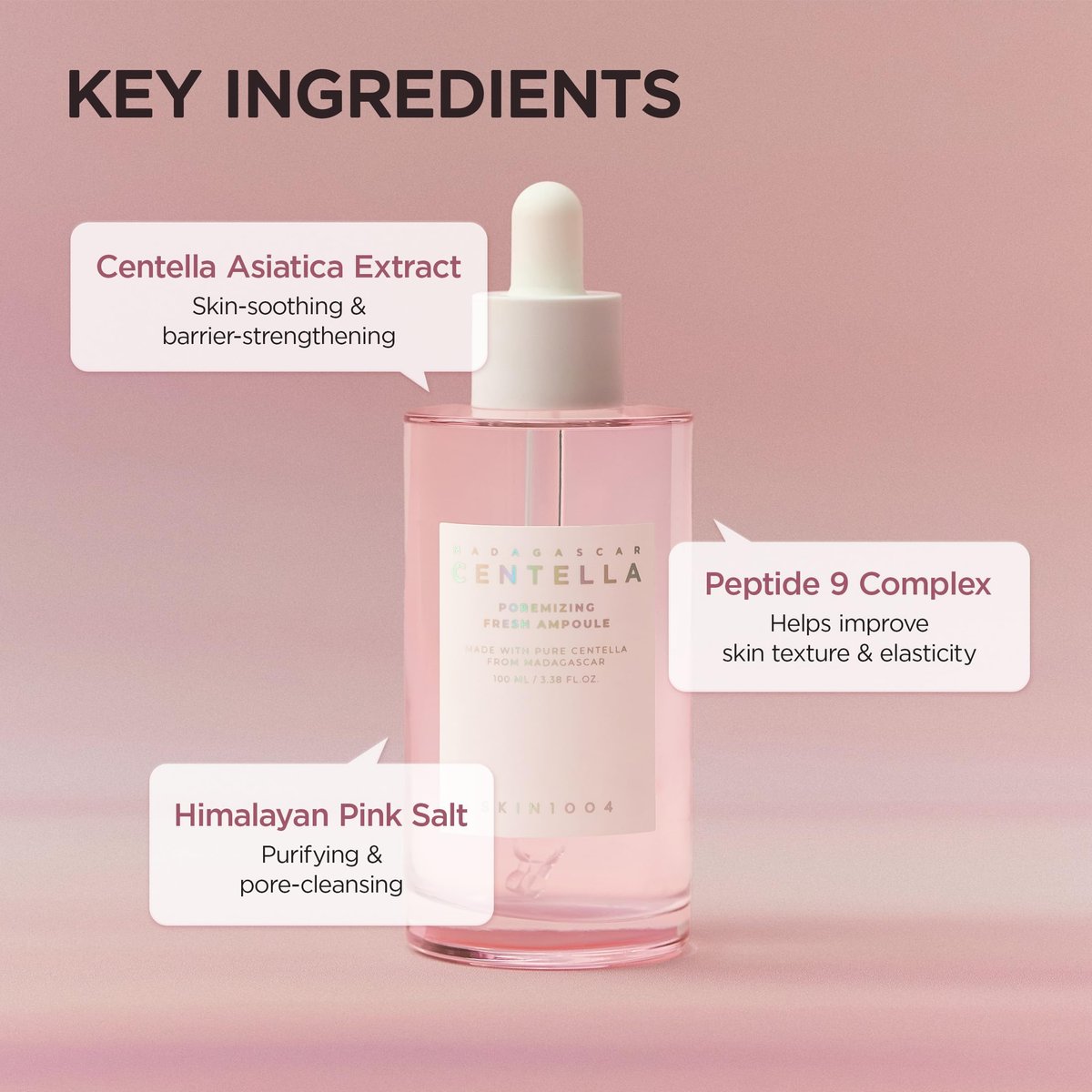 SKIN1004 Centella Poremizing Fresh Ampulle 50ml – Koreanisches Pink Serum für verfeinerte Poren mit Madagaskar Centella und Himalaya Rosa Salz, feuchtigkeitsspendendes Gesichtsserum