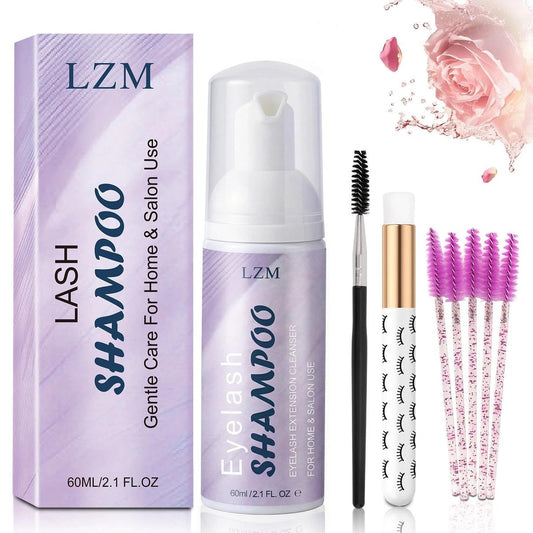 LZM Wimpernreinigungsset für Wimpernverlängerungen (60 ml) – milder Reinigungsschaum & Waschbürste, wiederverwendbar, für professionelle und tägliche Pflege