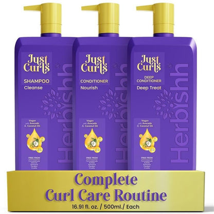 Herbishh Locken Shampoo und Conditioner Set mit Tiefenpflege für Frauen, Männer (3 x 500 ml) Definition für welliges & lockiges Haar, Frizz-Kontrolle & Reparatur von geschädigtem trockenem Haar für alle Lockentypen