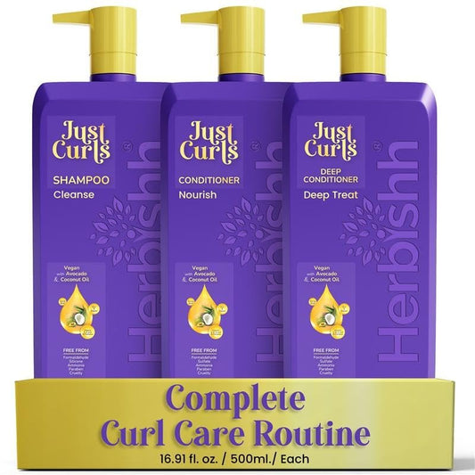 Herbishh Locken Shampoo und Conditioner Set mit Tiefenpflege für Frauen, Männer (3 x 500 ml) Definition für welliges & lockiges Haar, Frizz-Kontrolle & Reparatur von geschädigtem trockenem Haar für alle Lockentypen
