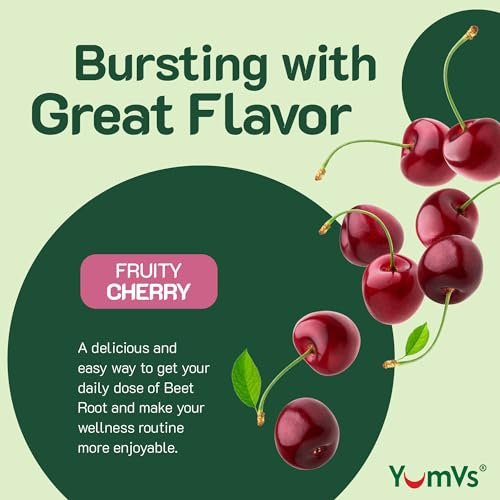 YUM-V'S Rote Bete Gummibärchen mit Sauerkirsch-Extrakt – Beeren-Geschmack Rote Beete Gummis für Durchblutung & Antioxidantien-Unterstützung – Rote Beete Gummis (Beere, 60 Stück (1er-Pack)