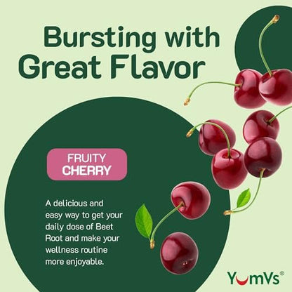 YUM-V'S Rote Bete Gummibärchen mit Sauerkirsch-Extrakt – Beeren-Geschmack Rote Beete Gummis für Durchblutung & Antioxidantien-Unterstützung – Rote Beete Gummis (Beere, 60 Stück (1er-Pack)