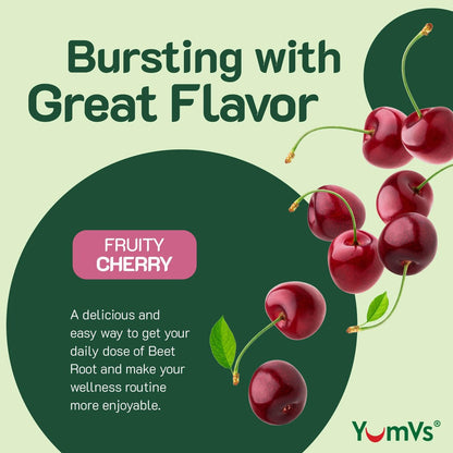 YUM-V'S Rote Bete Gummibärchen mit Sauerkirsch-Extrakt – Beeren-Geschmack Rote Beete Gummis für Durchblutung & Antioxidantien-Unterstützung – Rote Beete Gummis (Beere, 60 Stück (1er-Pack)