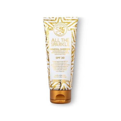 Sunshine & Glitter | ALL THE SPARKLE | Biologisch abbaubares GLITTER & MINERAL SHIMMER SONNENSCHUTZ SPF 30 | 100% MINERALISCHES ZINKOXID | RIFFFREUNDLICH | Wasserbeständig | TSA-ZUGELASSEN REISEFERTIG 3,4 Unzen