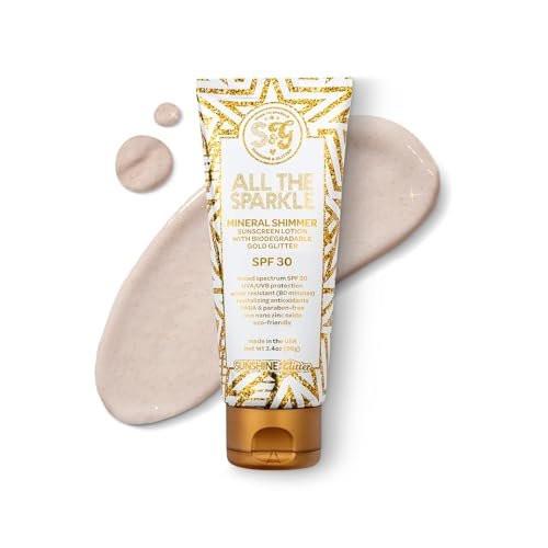 Sunshine & Glitter | ALL THE SPARKLE | Biologisch abbaubares GLITTER & MINERAL SHIMMER SONNENSCHUTZ SPF 30 | 100% MINERALISCHES ZINKOXID | RIFFFREUNDLICH | Wasserbeständig | TSA-ZUGELASSEN REISEFERTIG 3,4 Unzen
