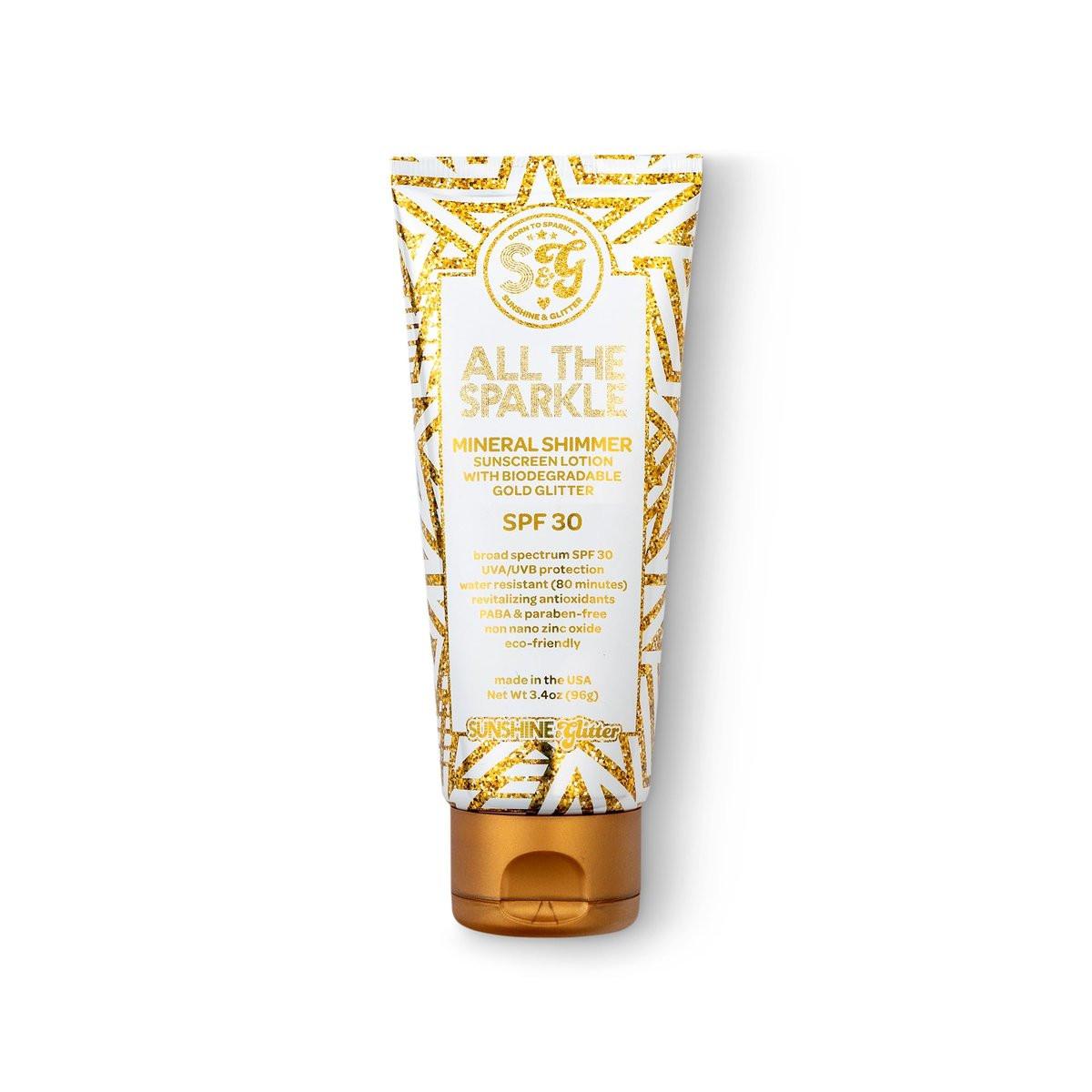 Sunshine & Glitter | ALL THE SPARKLE | Biologisch abbaubares GLITTER & MINERAL SHIMMER SONNENSCHUTZ SPF 30 | 100% MINERALISCHES ZINKOXID | RIFFFREUNDLICH | Wasserbeständig | TSA-ZUGELASSEN REISEFERTIG 3,4 Unzen
