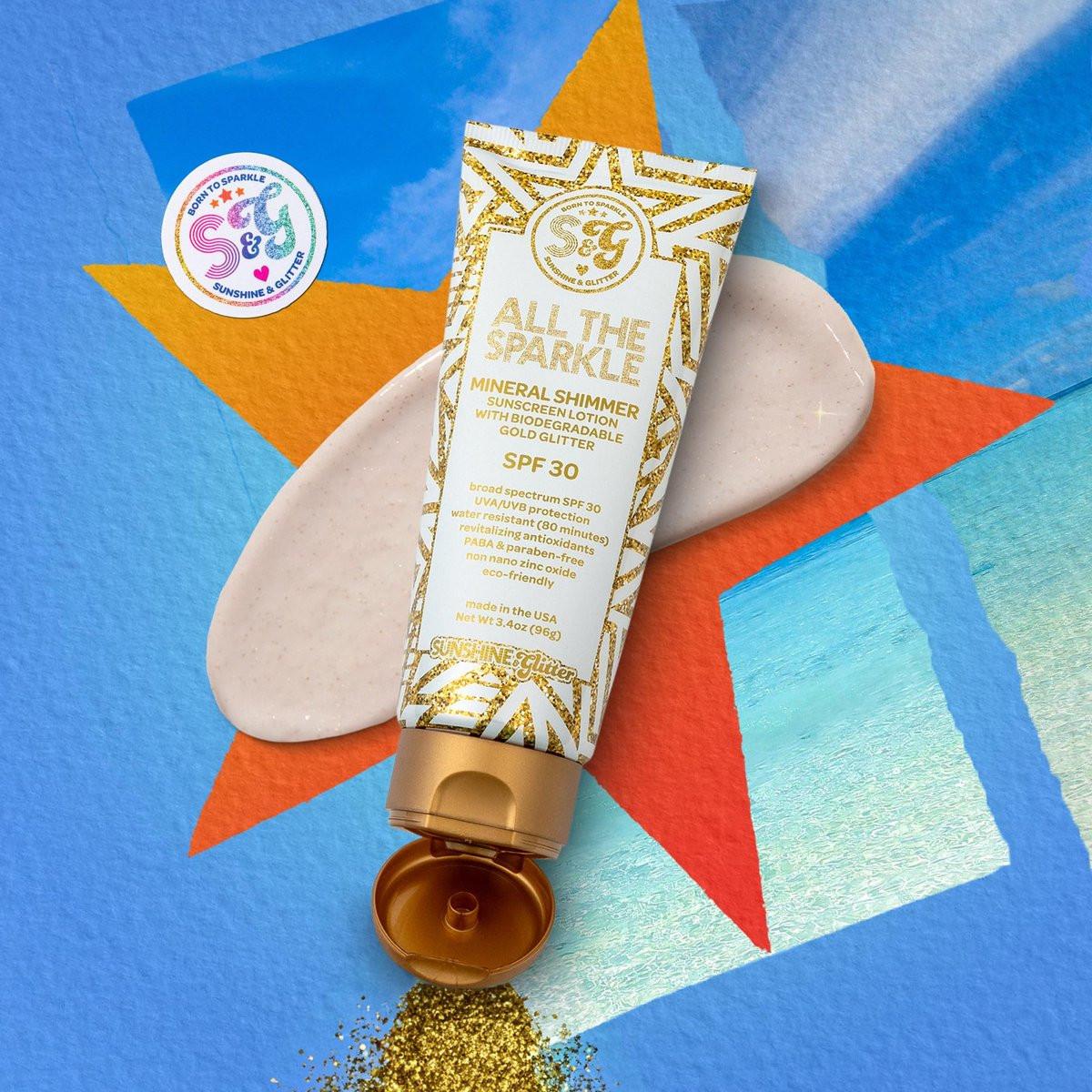 Sunshine & Glitter | ALL THE SPARKLE | Biologisch abbaubares GLITTER & MINERAL SHIMMER SONNENSCHUTZ SPF 30 | 100% MINERALISCHES ZINKOXID | RIFFFREUNDLICH | Wasserbeständig | TSA-ZUGELASSEN REISEFERTIG 3,4 Unzen