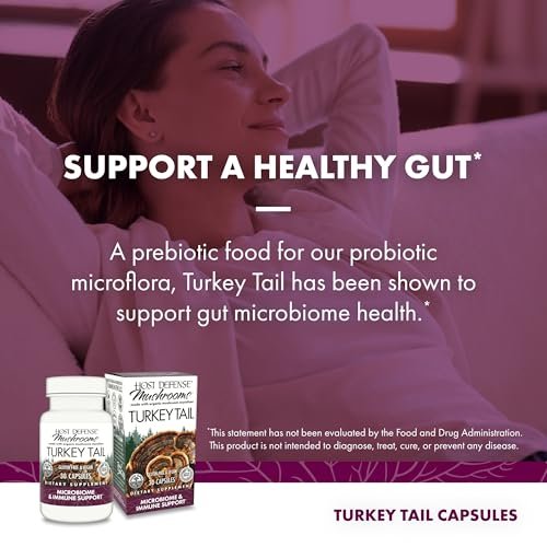 Host Defense Turkey Tail Kapseln – Unterstützung für Verdauungsgesundheit & Immunsystem – Pilzpräparat für Magen-Darm- & Darmmikrobiom-Unterstützung – 30 Kapseln (15 Portionen)