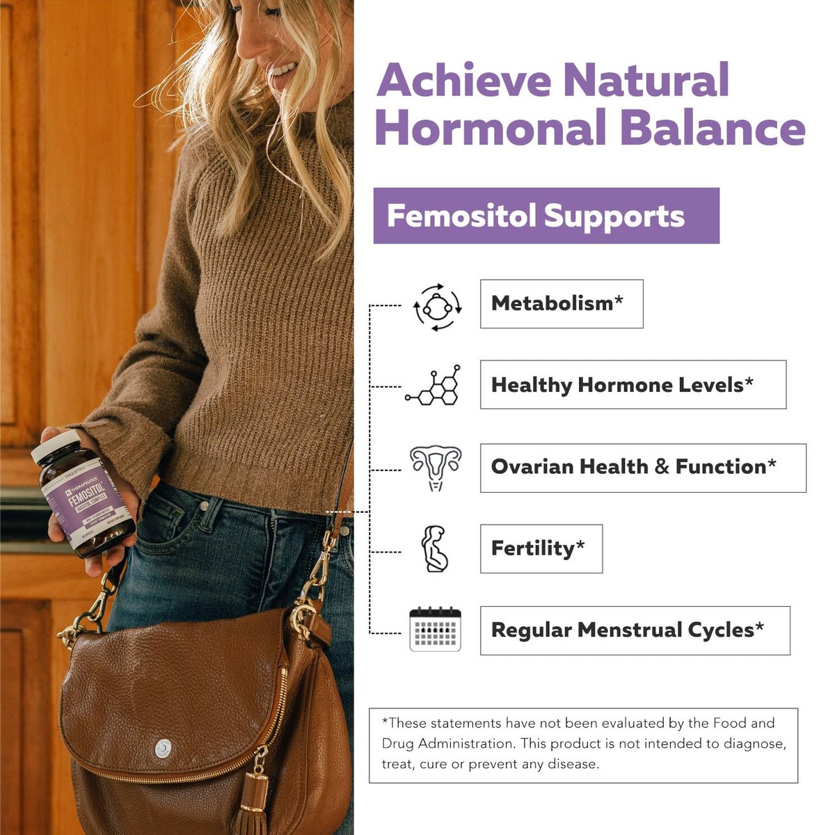 Femositol® Myo-Inositol & D-Chiro Inositol Komplex - Klinisch validiertes 40:1 Verhältnis (Vitamin B8) | Hormonbalance & Unterstützung der Eierstockfunktion (90 Kapseln – 30 Portionen)