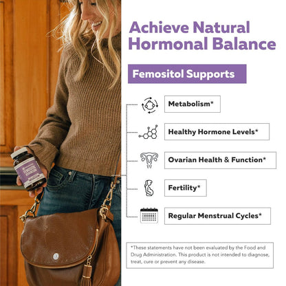 Femositol® Myo-Inositol & D-Chiro Inositol Komplex - Klinisch validiertes 40:1 Verhältnis (Vitamin B8) | Hormonbalance & Unterstützung der Eierstockfunktion (90 Kapseln – 30 Portionen)