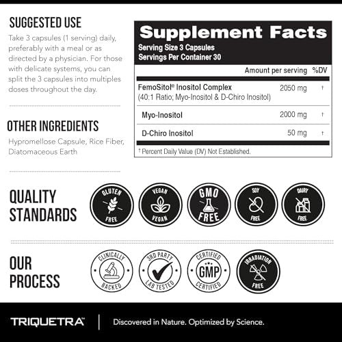 Femositol® Myo-Inositol & D-Chiro Inositol Komplex - Klinisch validiertes 40:1 Verhältnis (Vitamin B8) | Hormonbalance & Unterstützung der Eierstockfunktion (90 Kapseln – 30 Portionen)