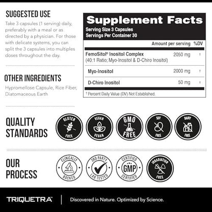Femositol® Myo-Inositol & D-Chiro Inositol Komplex - Klinisch validiertes 40:1 Verhältnis (Vitamin B8) | Hormonbalance & Unterstützung der Eierstockfunktion (90 Kapseln – 30 Portionen)