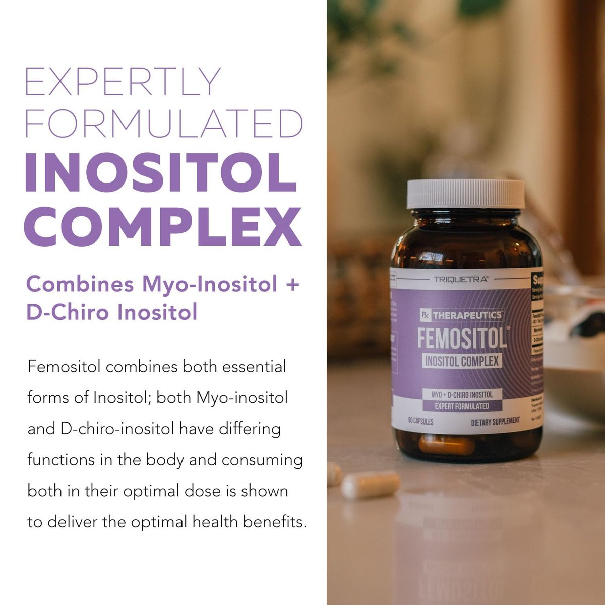 Femositol® Myo-Inositol & D-Chiro Inositol Komplex - Klinisch validiertes 40:1 Verhältnis (Vitamin B8) | Hormonbalance & Unterstützung der Eierstockfunktion (90 Kapseln – 30 Portionen)