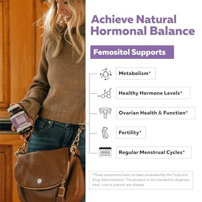 Femositol® Myo-Inositol & D-Chiro Inositol Komplex - Klinisch validiertes 40:1 Verhältnis (Vitamin B8) | Hormonbalance & Unterstützung der Eierstockfunktion (90 Kapseln – 30 Portionen)