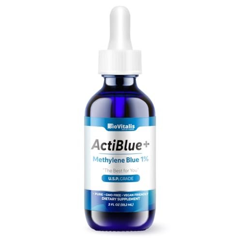 Biovitalis Solutions Actiblue+ Methylenblau 1% – ISO-zertifiziert, laborgeprüft, 99,9% Reinheit, ohne Formaldehyd, Alkohol, Gluten & GMO (2 Fl. Oz.)