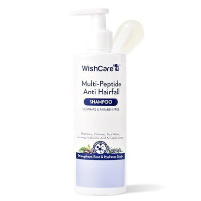 WishCare Multi Peptide Anti Hairfall Shampoo - Reiswasser, Rosmarin, Capilia Longa, Hyaluronsäure & Koffein 250 ml
