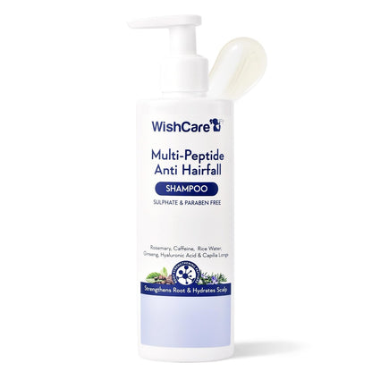 WishCare Multi Peptide Anti Hairfall Shampoo - Reiswasser, Rosmarin, Capilia Longa, Hyaluronsäure & Koffein 250 ml