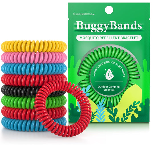 BuggyBands 24er Pack Mückenarmbänder – Mückenbänder für Erwachsene und Kinder, einzeln verpackt & DEET-frei, natürliche und wasserdichte Armbänder mit Citronella für Camping und Wandern