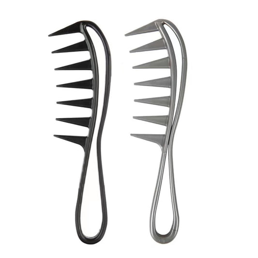 Dladhict 2er-Pack Breitzahnkamm für nasses lockiges, welliges, dickes, langes Haar – Premium-Griff für Perücken, Barbershop – Große Haifischzahn-Antistatik-Haarkämme für Männer und Frauen (Schwarz, Grau)