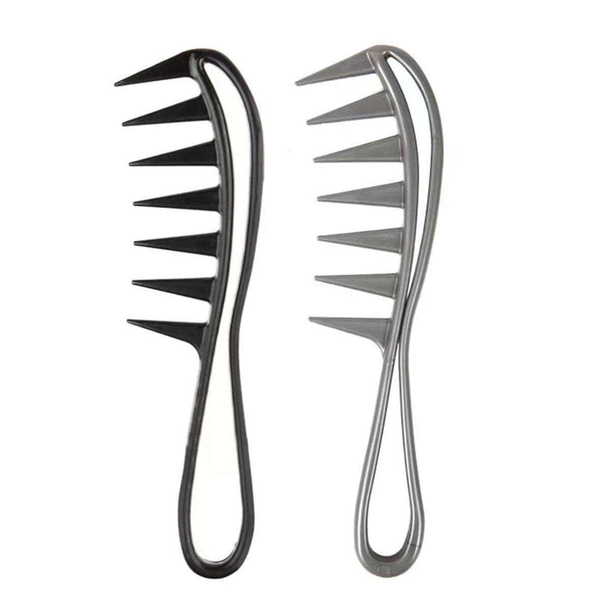 Dladhict 2er-Pack Breitzahnkamm für nasses lockiges, welliges, dickes, langes Haar – Premium-Griff für Perücken, Barbershop – Große Haifischzahn-Antistatik-Haarkämme für Männer und Frauen (Schwarz, Grau)