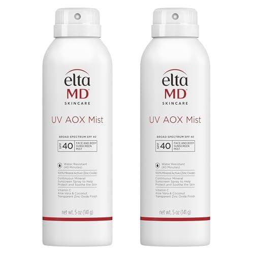 EltaMD UV AOX Mist Mineralischer Sonnenschutzspray, SPF 40 Sonnenschutzspray für Gesicht und Körper, Zinkoxid-Formel mit Antioxidantien, 5 oz Flasche (2er-Pack)