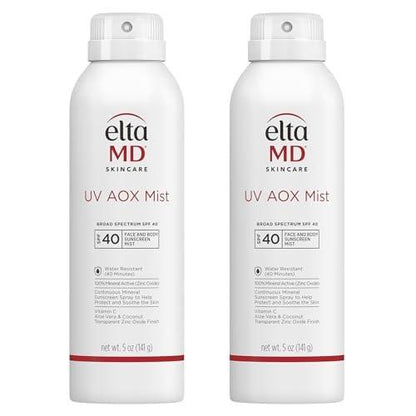 EltaMD UV AOX Mist Mineralischer Sonnenschutzspray, SPF 40 Sonnenschutzspray für Gesicht und Körper, Zinkoxid-Formel mit Antioxidantien, 5 oz Flasche (2er-Pack)