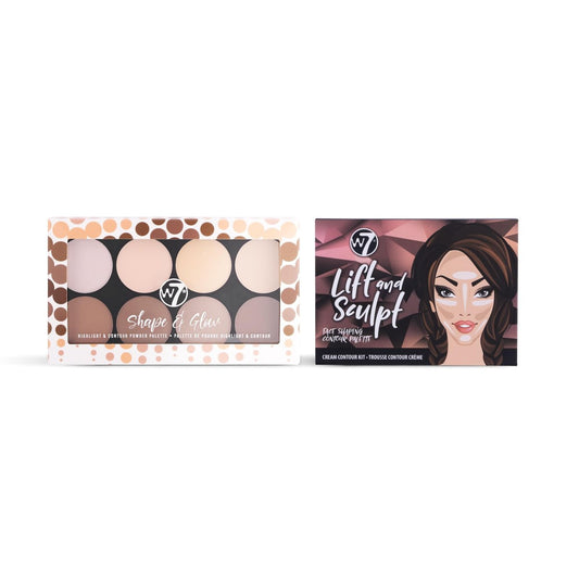 W7 Lift & Sculpt, Shape & Glow Set – 2 Paletten im Set: Cream Contour & Powder Duo für professionelles Gesichts-Sculpting