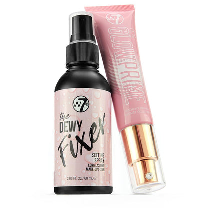 W7 The Fixer Glow Set – Makeup Primer & Setting Spray Duo für strahlenden, dewy Finish – Goldener, leichter, nicht klebriger Schimmer