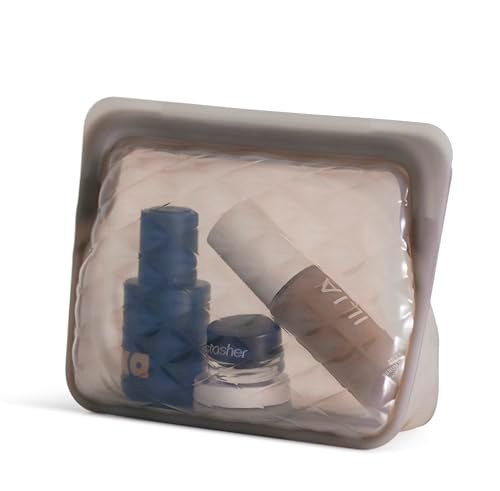 Stasher wiederverwendbare Make-up-Tasche aus Silikon, Reiseutensilien, Make-up-Organizer, spülmaschinen- und hitzebeständig, TSA-freundlich, BPA-frei, auslaufsicher, umweltfreundlich, 28 oz, Taupe