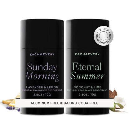 Each & Every Aluminumfreies Deodorant für Frauen und Männer – Natürlicher Duft, 24h Schutz, EWG-zertifiziert, ohne Backpulver, Lavendel & Zitrone + Kokos & Limette 2er Pack, 2,5 oz