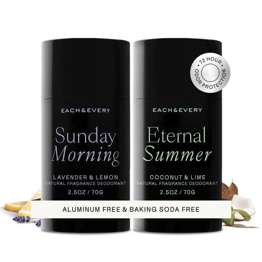 Each & Every Aluminumfreies Deodorant für Frauen und Männer – Natürlicher Duft, 24h Schutz, EWG-zertifiziert, ohne Backpulver, Lavendel & Zitrone + Kokos & Limette 2er Pack, 2,5 oz