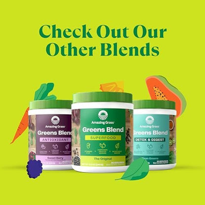 Amazing Grass Greens Blend Mood – Super Greens Pulver für Stressabbau, L-Theanin, Entspannung, Spirulina, Probiotika, Passionsfrucht-Zitrusgeschmack, 30 Portionen, 210 g