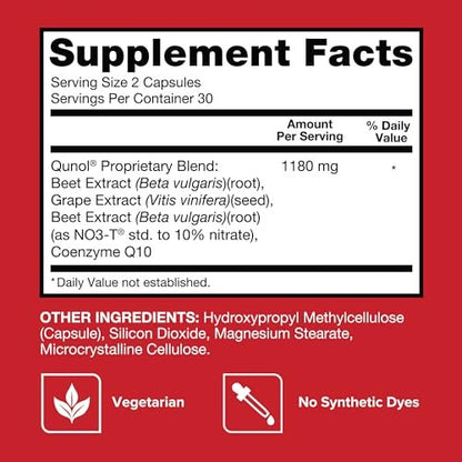 Qunol Blutdruck Unterstützung, 3 in 1 Rote Beete + CoQ10 + Traubenkernextrakt, Kapseln zur Förderung einer gesunden Durchblutung & herzgesunder Energie, 60 Kapseln (1 Packung)