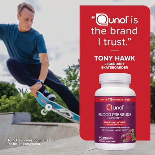 Qunol Blutdruck Unterstützung, 3 in 1 Rote Beete + CoQ10 + Traubenkernextrakt, Kapseln zur Förderung einer gesunden Durchblutung & herzgesunder Energie, 60 Kapseln (1 Packung)
